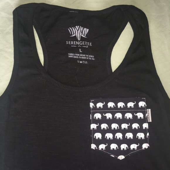 Serengetee Tops - Serengetee Tank w Elephant Patterned Pocket Serengetee Tops - Serengetee Tank w Elephant Patterned Pocket